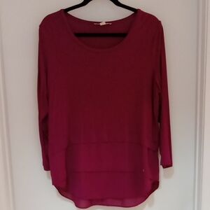 Michael Kors Maroon Top Long Sleeve Crew Neck With Chiffon Fabric Bottom Size L